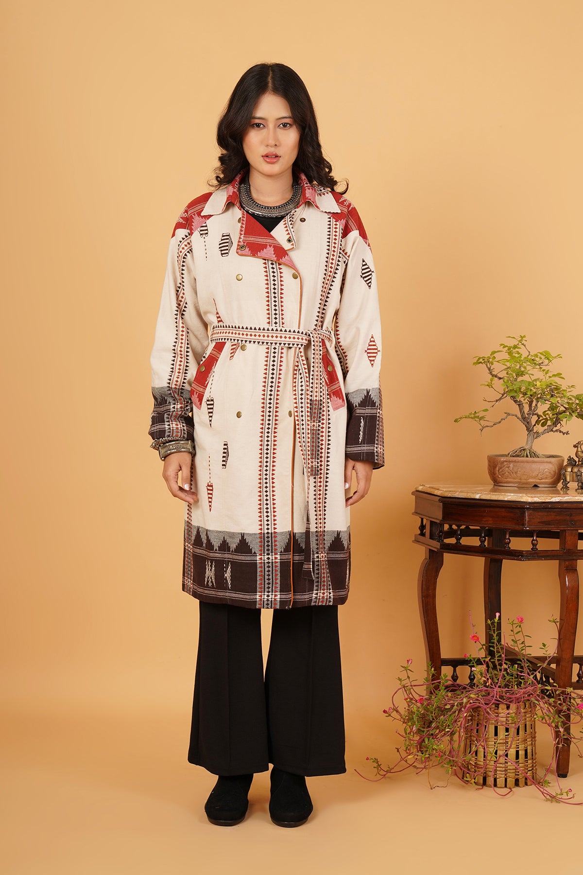 Kotpad Trenchcoat (White/Black/Red)