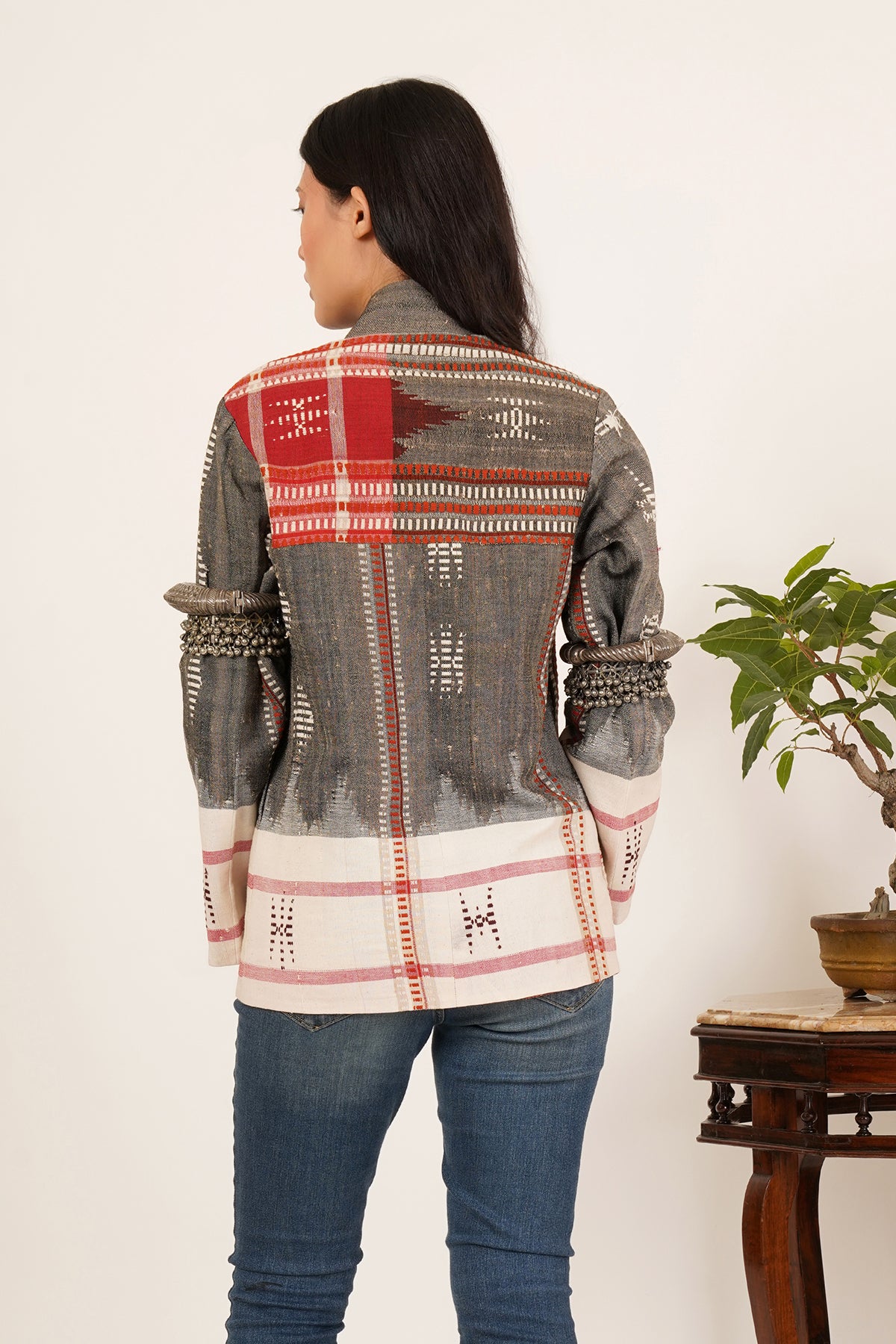 Grey White Kotpad Short Jacket