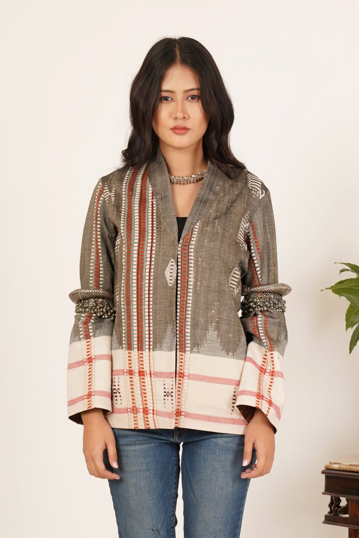 Grey White Kotpad Short Jacket