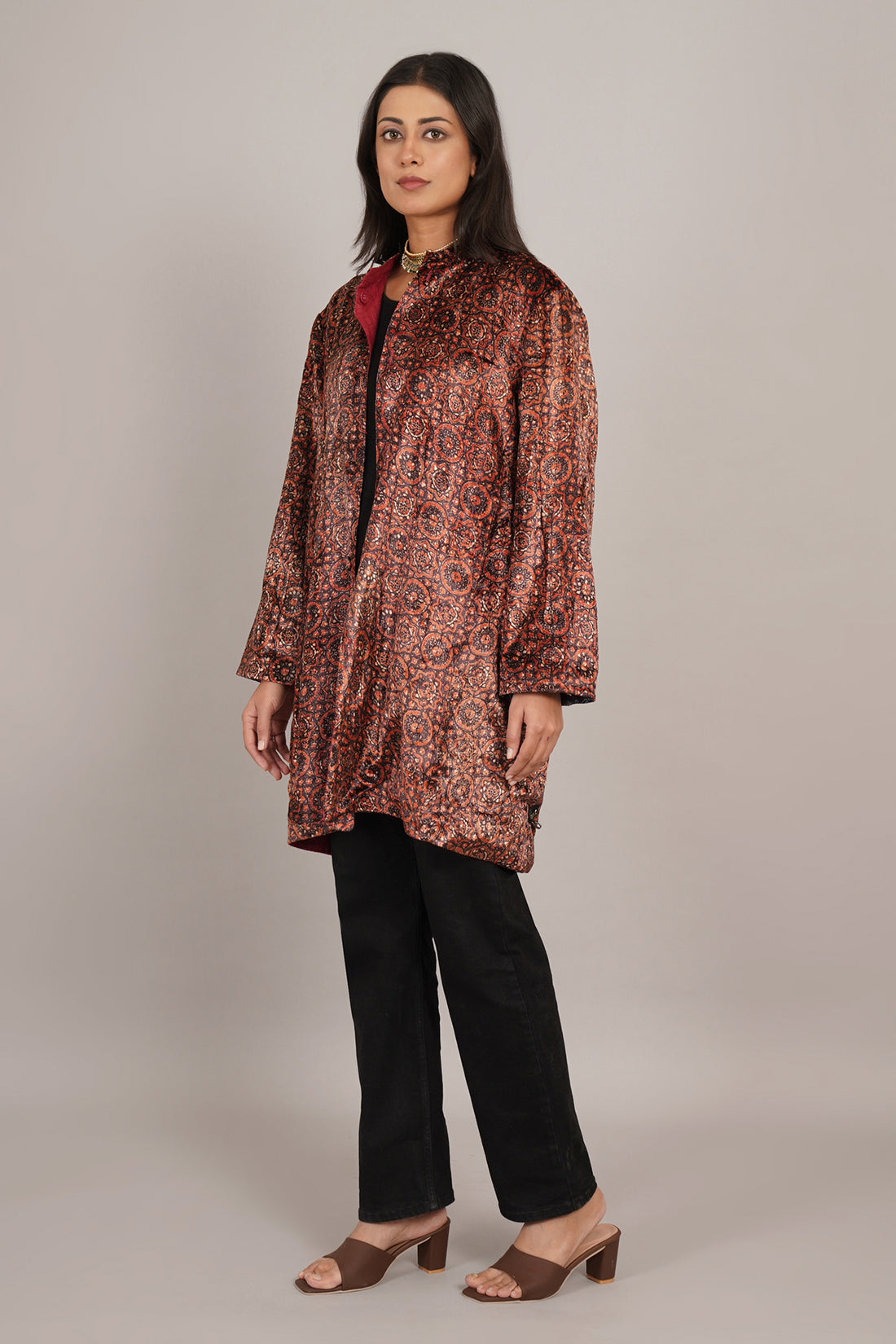 Red Azrak Velvet Raw Silk Jacket