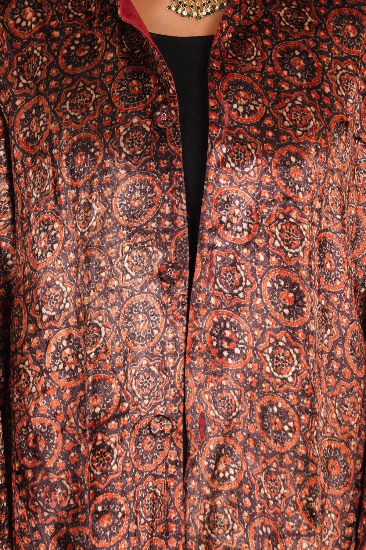 Red Azrak Velvet Raw Silk Jacket