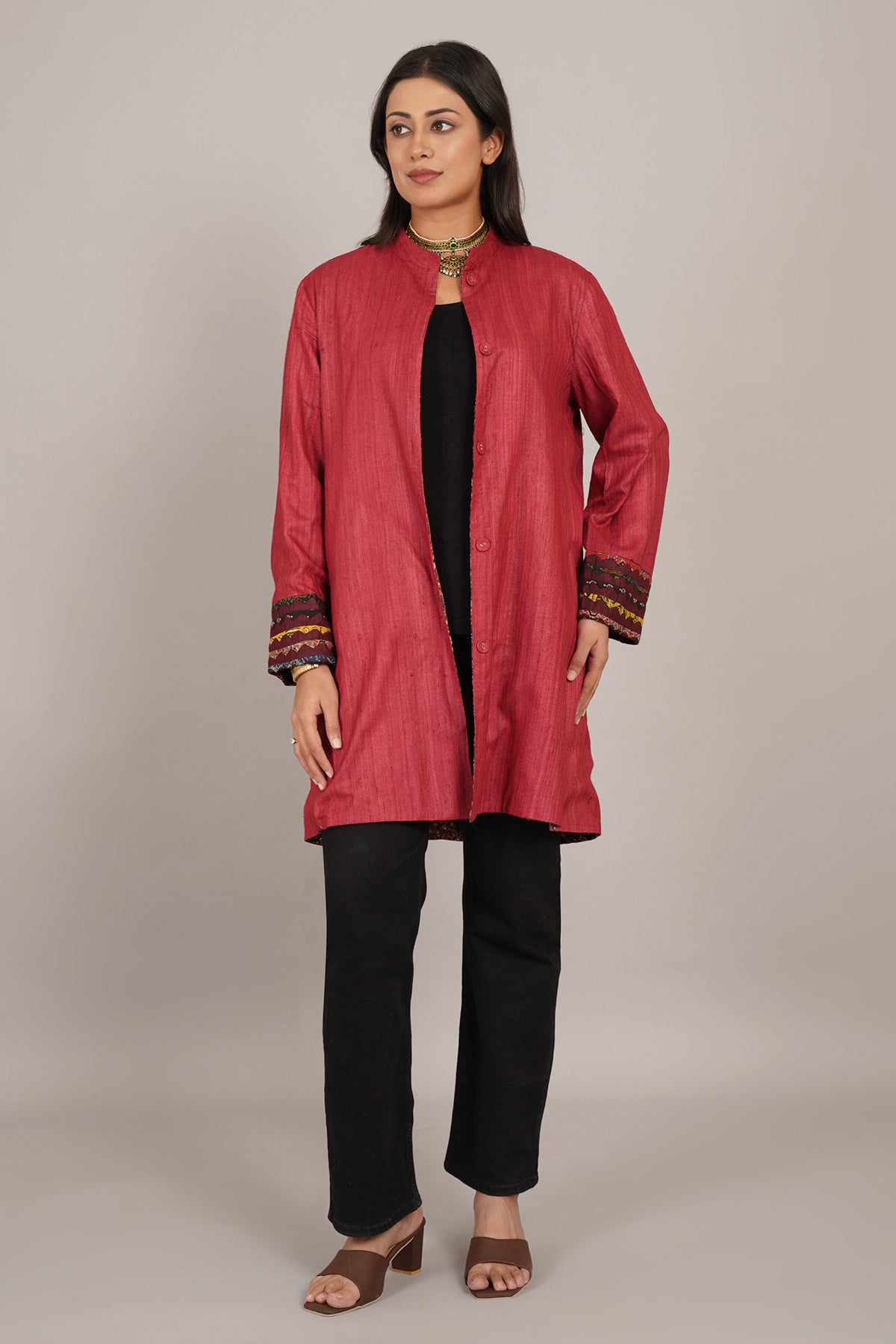 Red Azrak Velvet Raw Silk Jacket