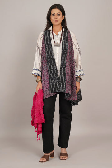 Black Purple Kantha And Ikat Cotton Overlay