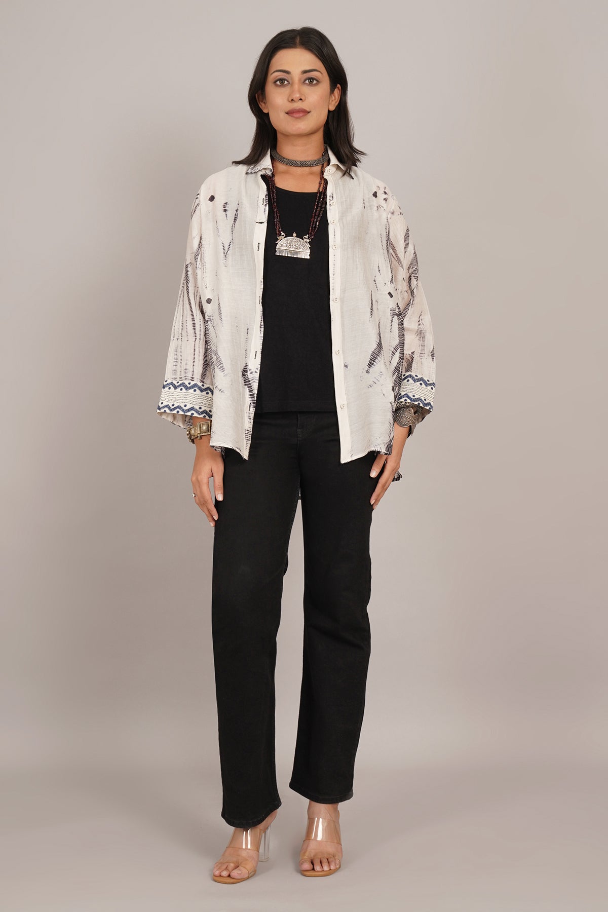 White Grey Shibori Tunic Shirt