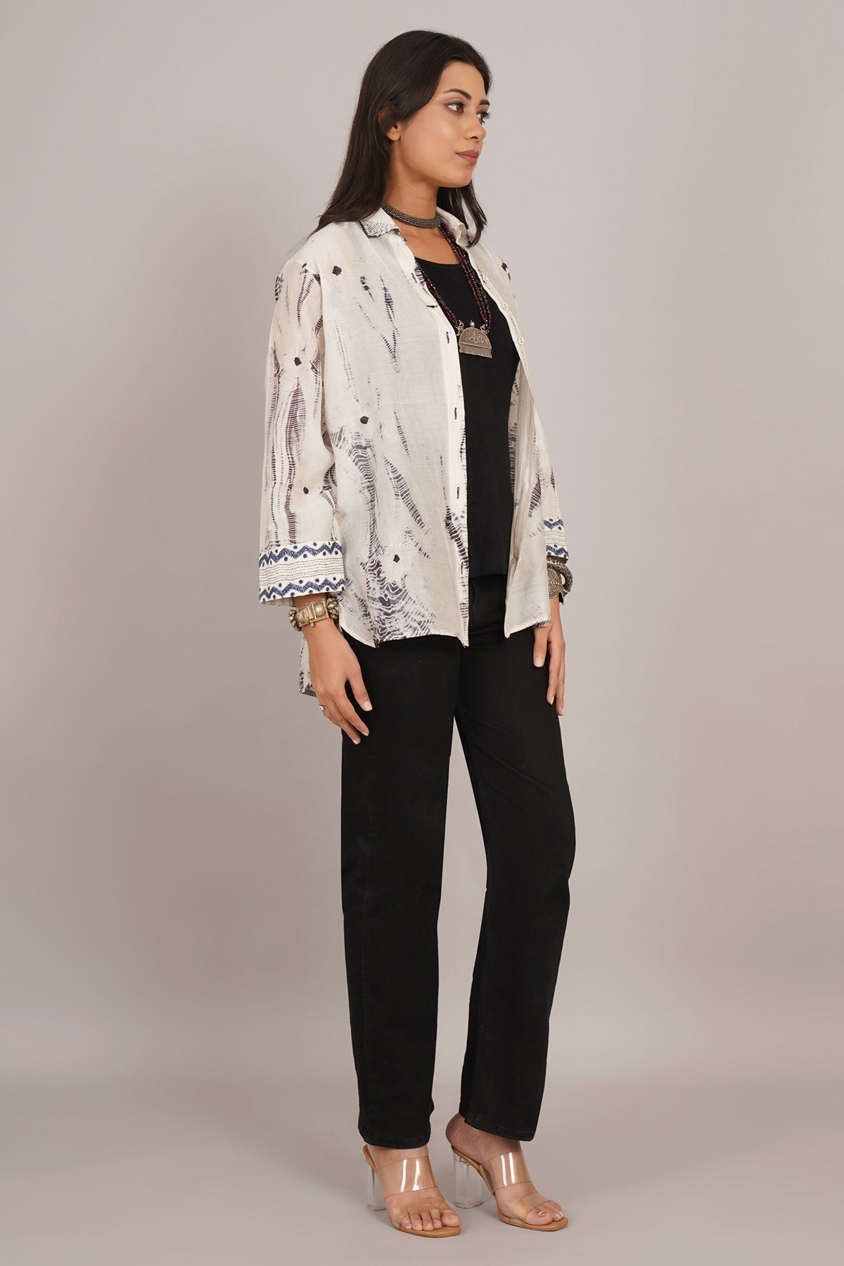 White Grey Shibori Tunic Shirt