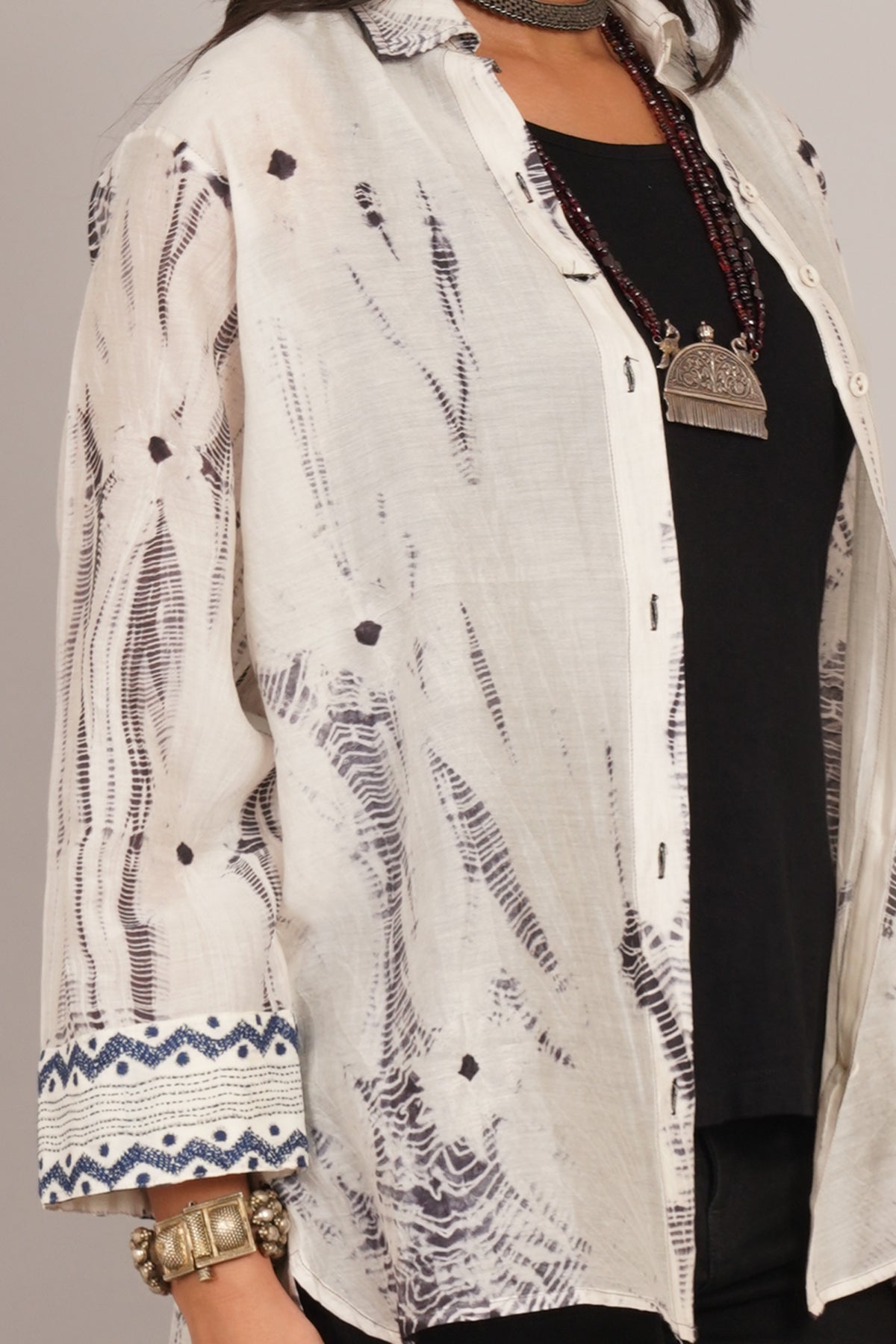 White Grey Shibori Tunic Shirt