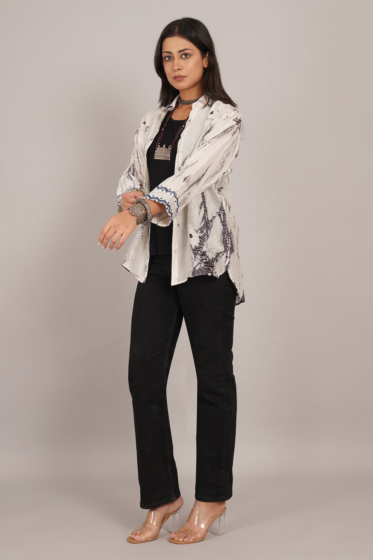 White Grey Shibori Tunic Shirt