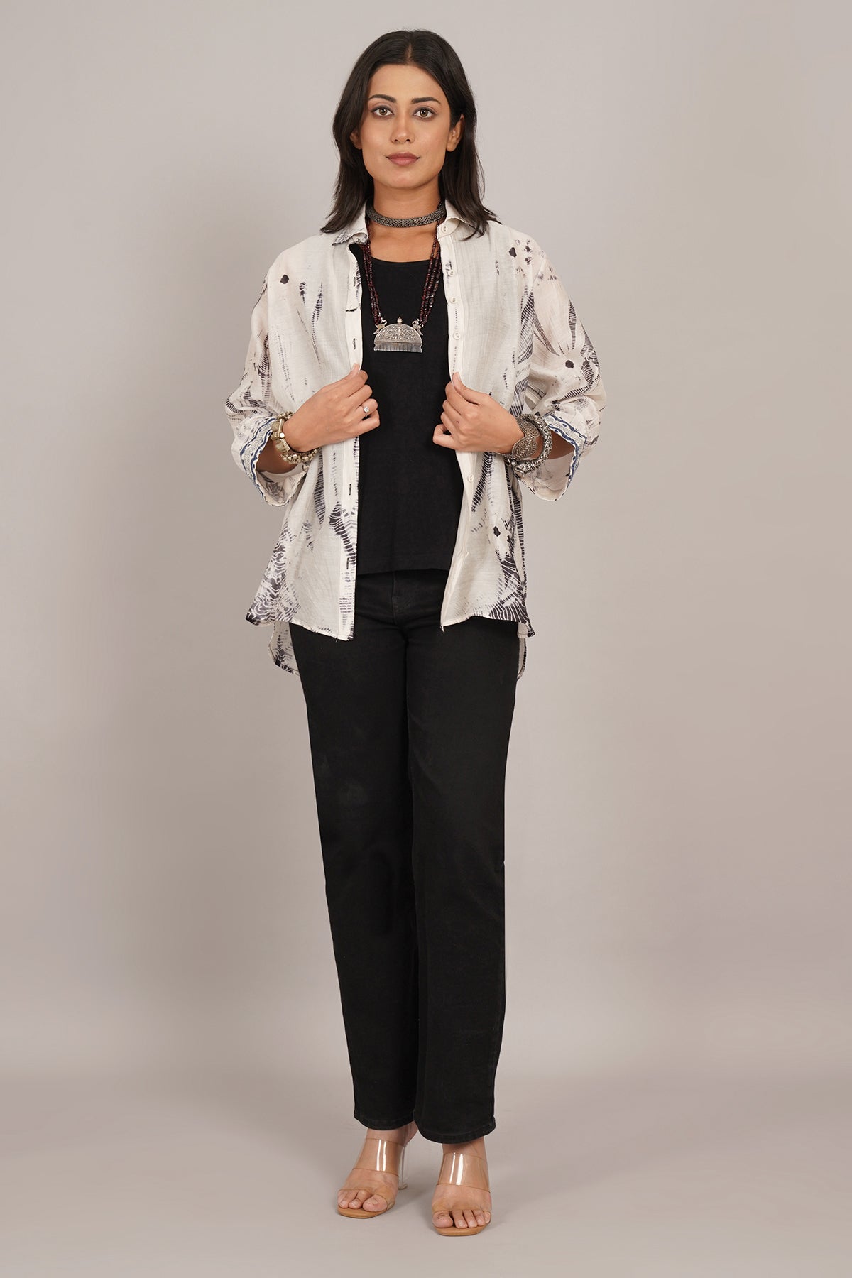 White Grey Shibori Tunic Shirt