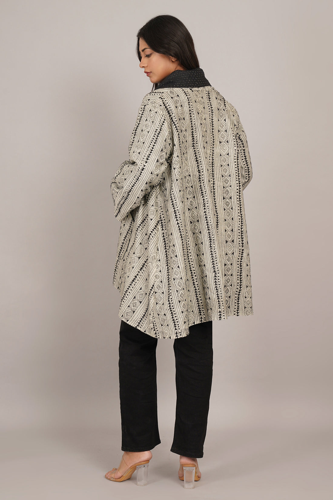 Off White Kantha Black Chanderi Overlay