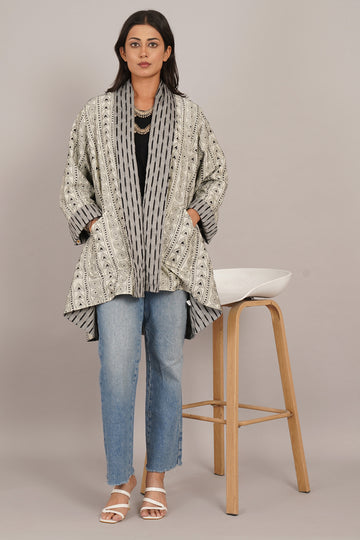 White Kantha Ikat Cotton Overlay