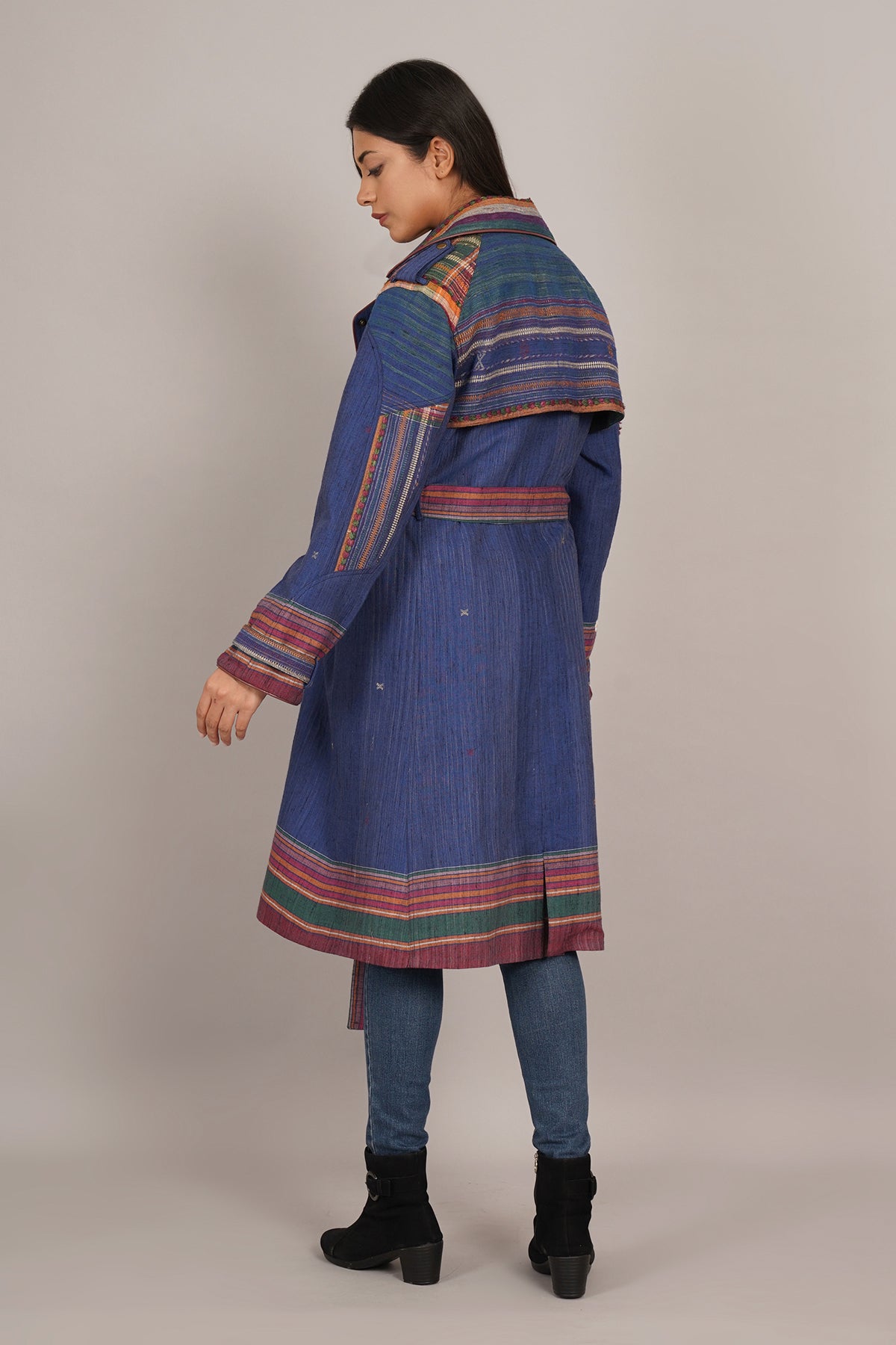 Blue Tussar Bhujodi Ajrak Trench