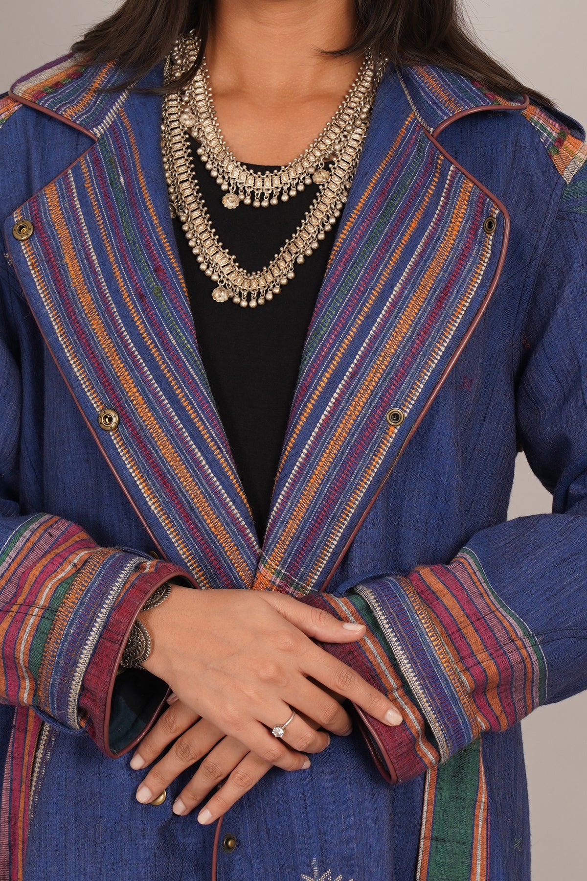 Blue Tussar Bhujodi Ajrak Trench