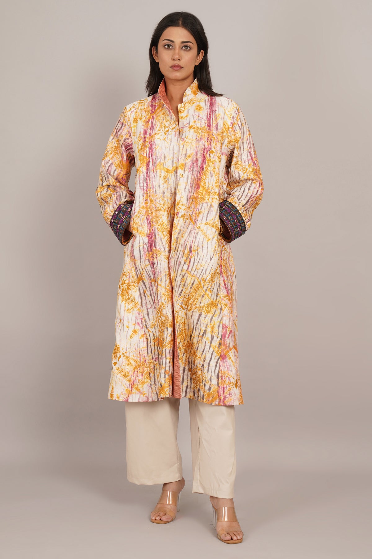 Multi Colour Shiburi Ikat Cotton Long Jacket