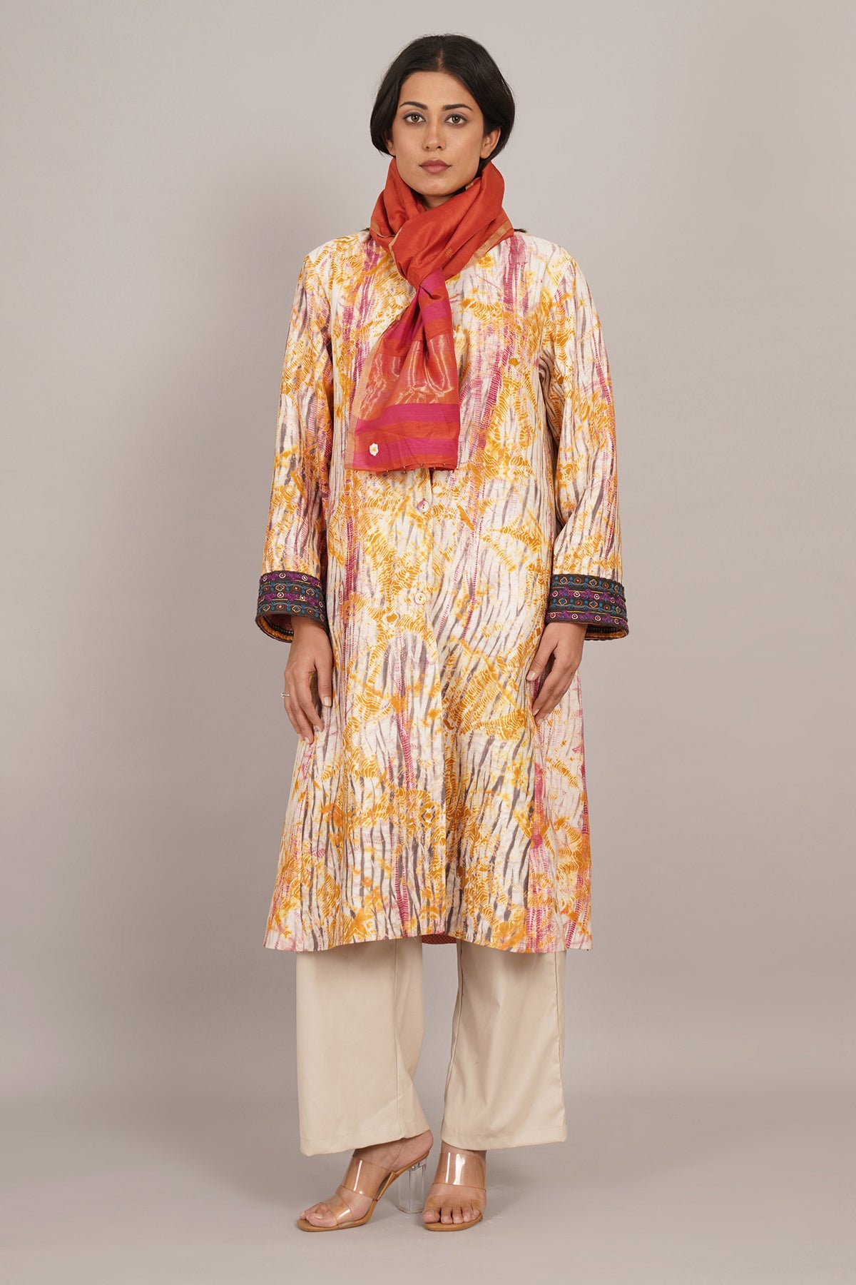 Multi Colour Shiburi Ikat Cotton Long Jacket