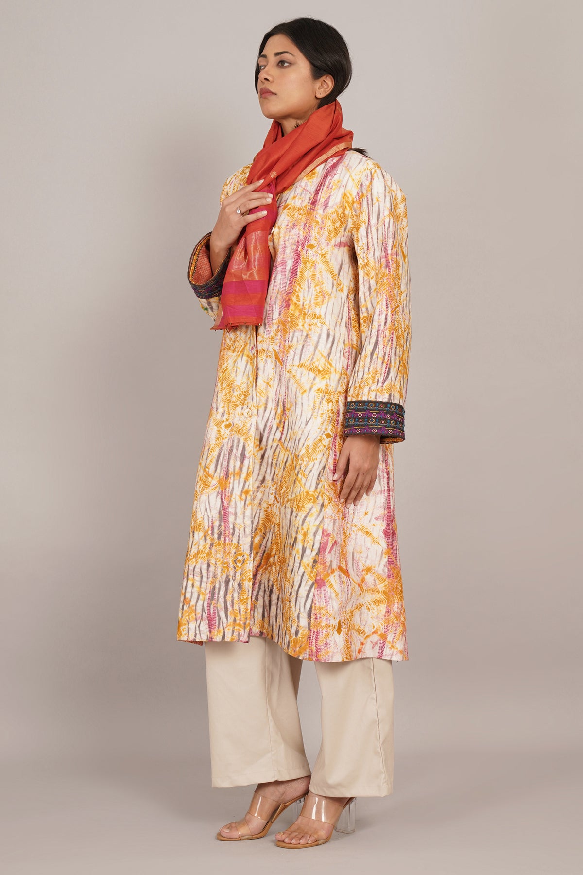 Multi Colour Shiburi Ikat Cotton Long Jacket