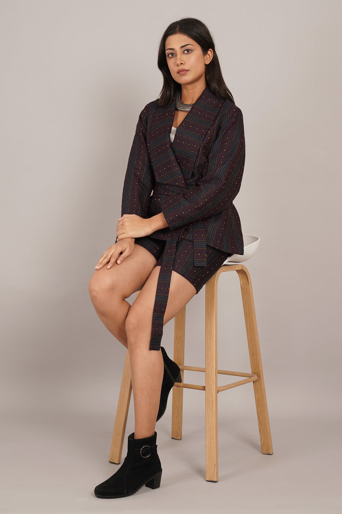 Black Kantha Ikat Cotton Short Jacket