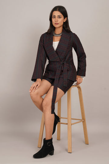 Black Kantha Ikat Cotton Short Jacket